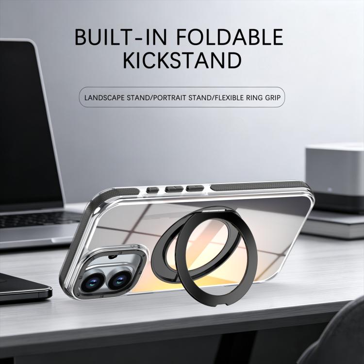 For iPhone 16 Dual Color Gradient Discolor 360 Degree Rotation Holder Magnetic Phone Case