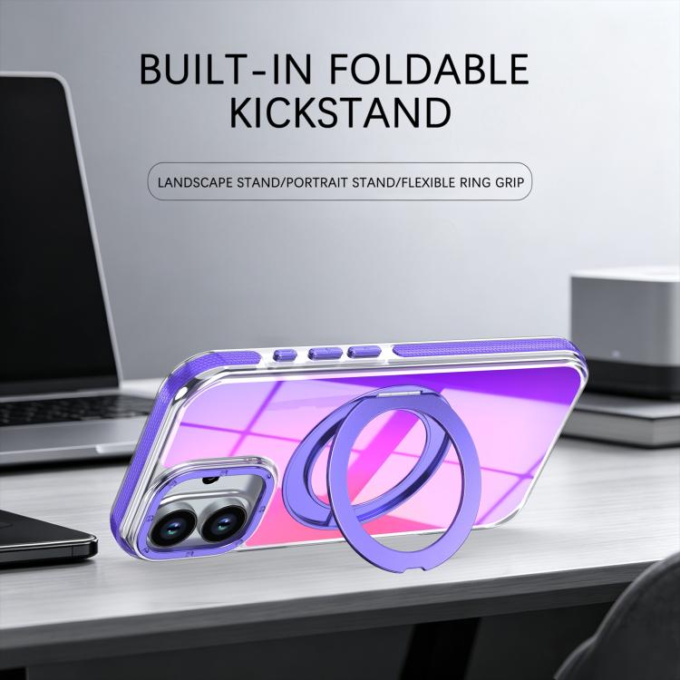 For iPhone 16 Dual Color Gradient Discolor 360 Degree Rotation Holder Magnetic Phone Case