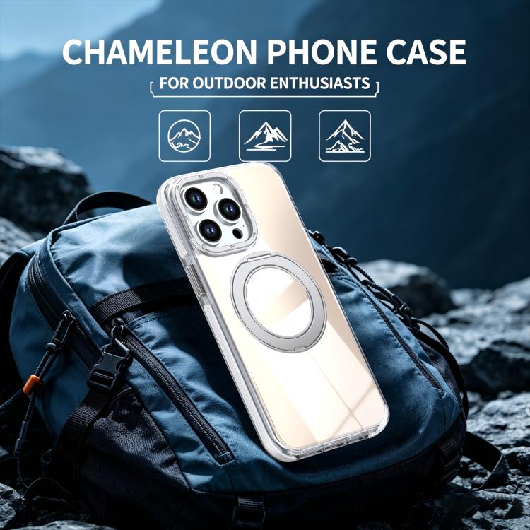 For iPhone 15 Pro Max Dual Color Gradient Discolor 360 Degree Rotation Holder Magnetic Phone Case