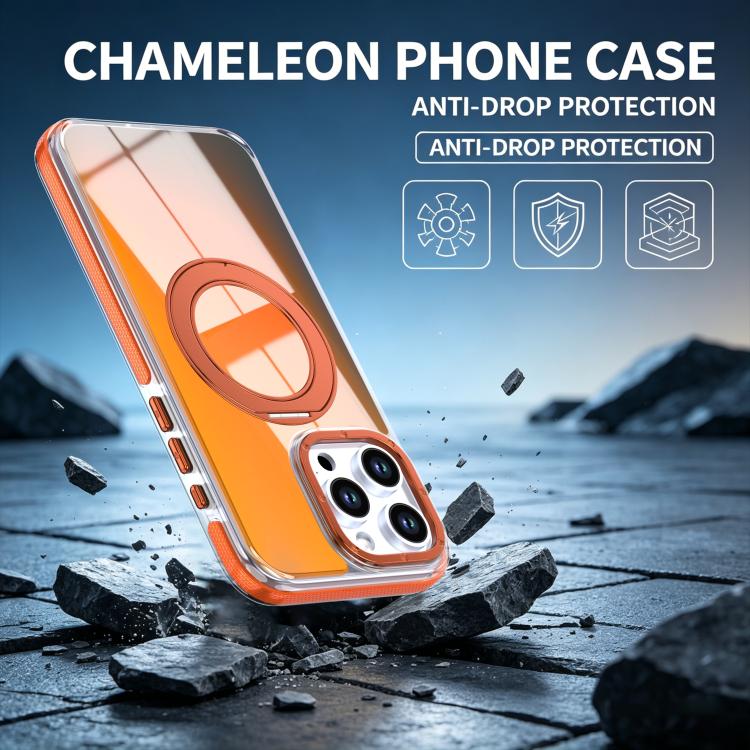 For iPhone 15 Pro Max Dual Color Gradient Discolor 360 Degree Rotation Holder Magnetic Phone Case
