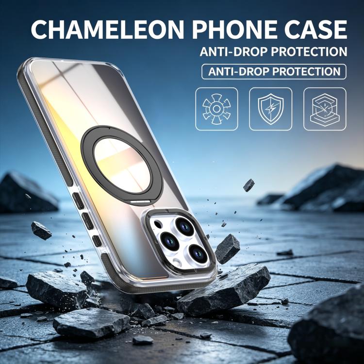 For iPhone 15 Pro Max Dual Color Gradient Discolor 360 Degree Rotation Holder Magnetic Phone Case