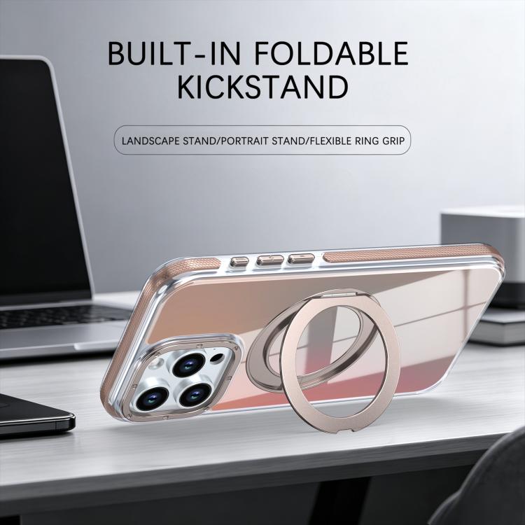 For iPhone 15 Pro Max Dual Color Gradient Discolor 360 Degree Rotation Holder Magnetic Phone Case