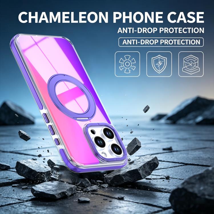 For iPhone 15 Pro Max Dual Color Gradient Discolor 360 Degree Rotation Holder Magnetic Phone Case