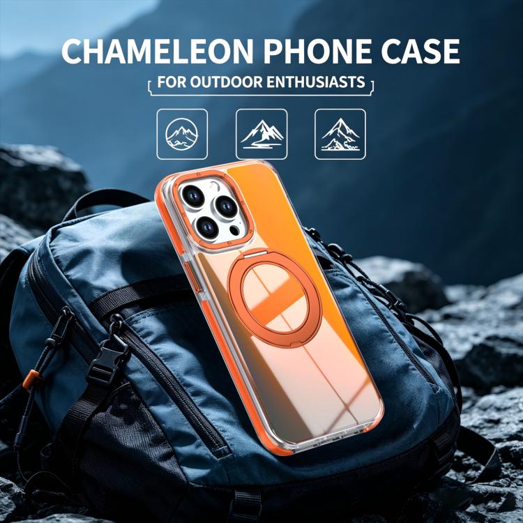 For iPhone 15 Pro Dual Color Gradient Discolor 360 Degree Rotation Holder Magnetic Phone Case