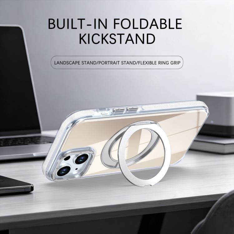 For iPhone 15 Plus Dual Color Gradient Discolor 360 Degree Rotation Holder Magnetic Phone Case