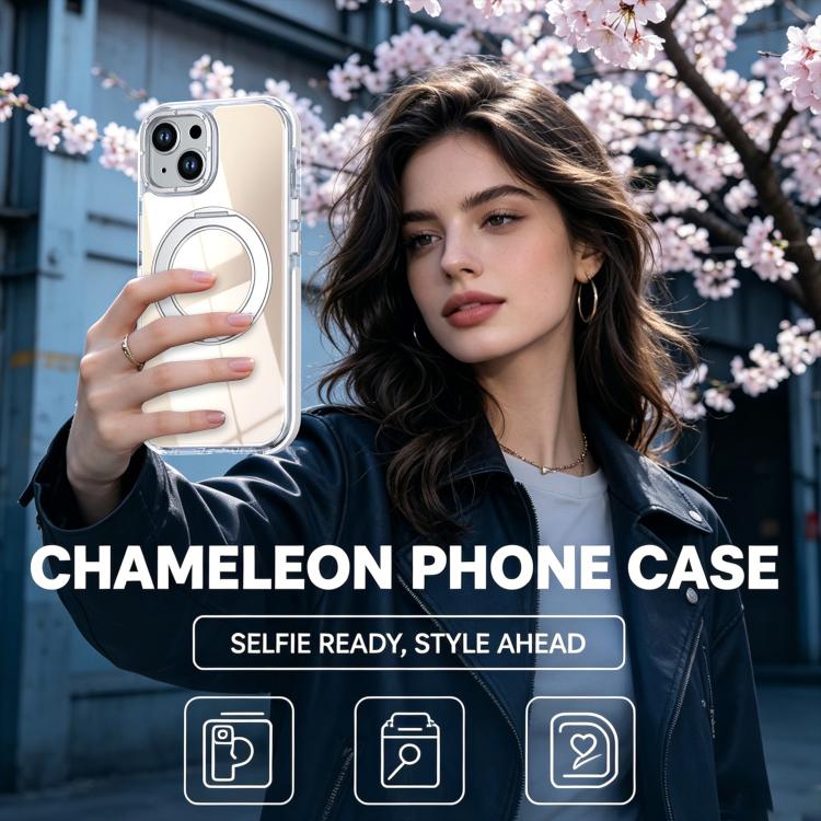 For iPhone 15 Plus Dual Color Gradient Discolor 360 Degree Rotation Holder Magnetic Phone Case