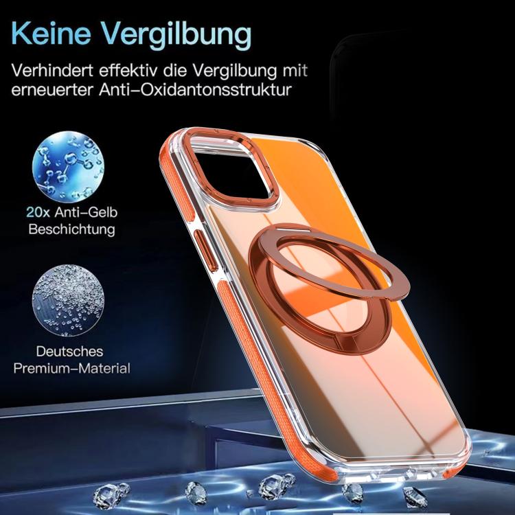 For iPhone 15 Plus Dual Color Gradient Discolor 360 Degree Rotation Holder Magnetic Phone Case