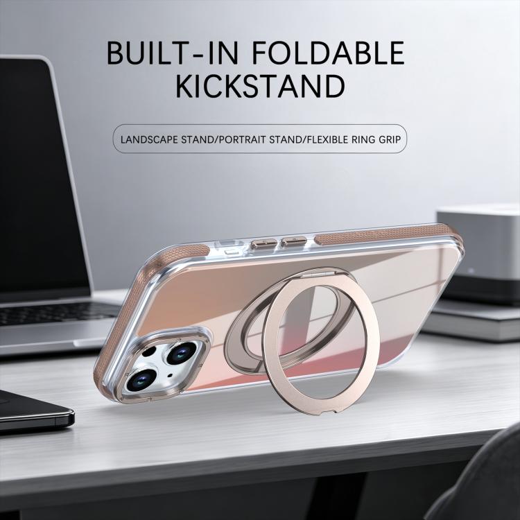 For iPhone 15 Plus Dual Color Gradient Discolor 360 Degree Rotation Holder Magnetic Phone Case