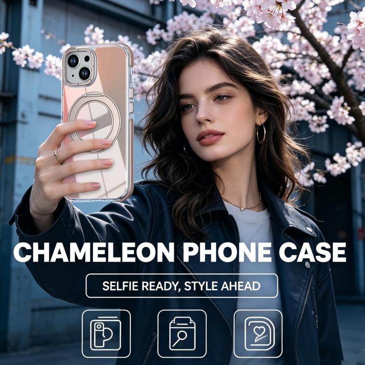 For iPhone 15 Plus Dual Color Gradient Discolor 360 Degree Rotation Holder Magnetic Phone Case