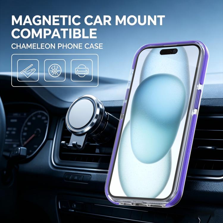 For iPhone 15 Plus Dual Color Gradient Discolor 360 Degree Rotation Holder Magnetic Phone Case