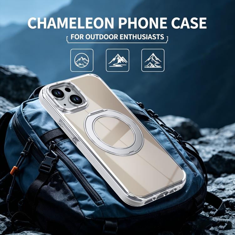 For iPhone 15 Dual Color Gradient Discolor 360 Degree Rotation Holder Magnetic Phone Case