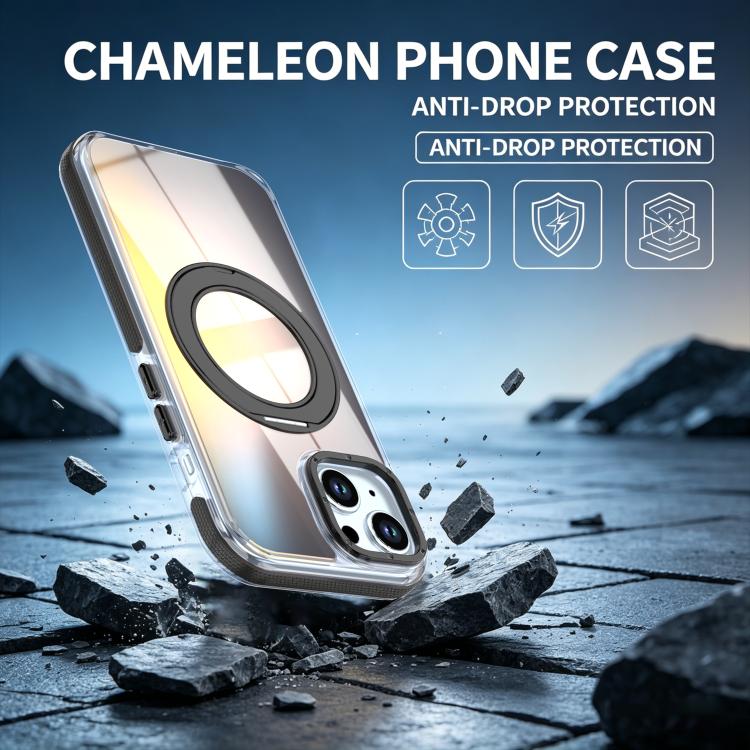 For iPhone 15 Dual Color Gradient Discolor 360 Degree Rotation Holder Magnetic Phone Case