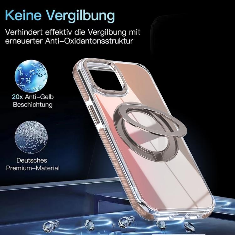 For iPhone 15 Dual Color Gradient Discolor 360 Degree Rotation Holder Magnetic Phone Case