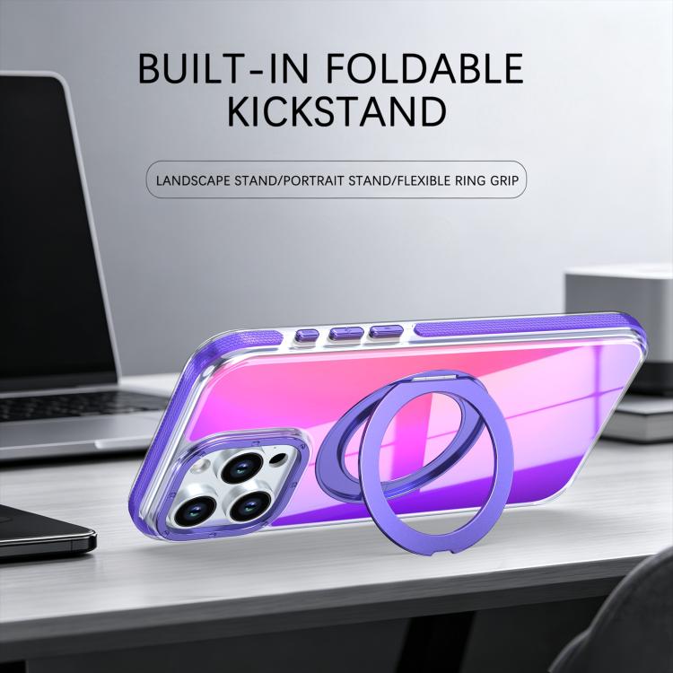 For iPhone 14 Pro Max Dual Color Gradient Discolor 360 Degree Rotation Holder Magnetic Phone Case