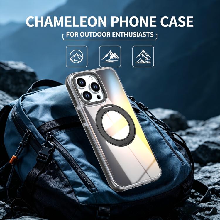 For iPhone 14 Pro Dual Color Gradient Discolor 360 Degree Rotation Holder Magnetic Phone Case