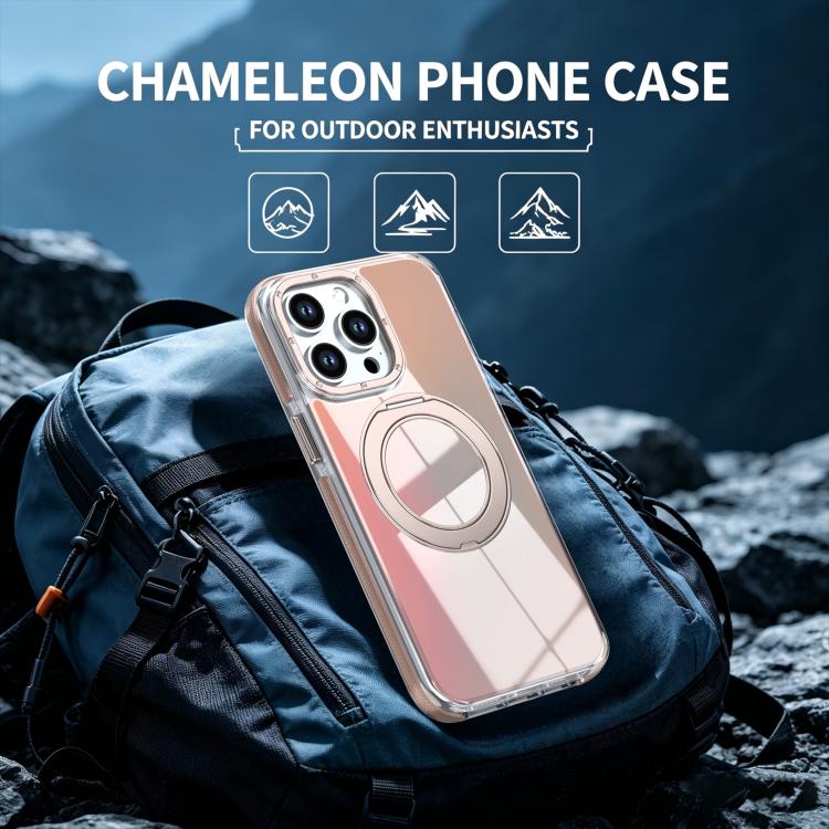 For iPhone 14 Pro Dual Color Gradient Discolor 360 Degree Rotation Holder Magnetic Phone Case