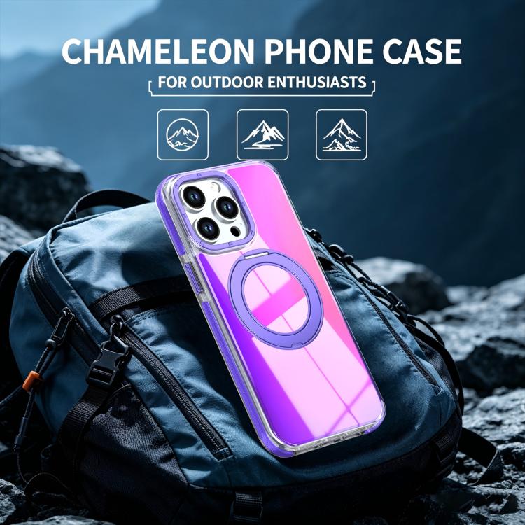 For iPhone 14 Pro Dual Color Gradient Discolor 360 Degree Rotation Holder Magnetic Phone Case