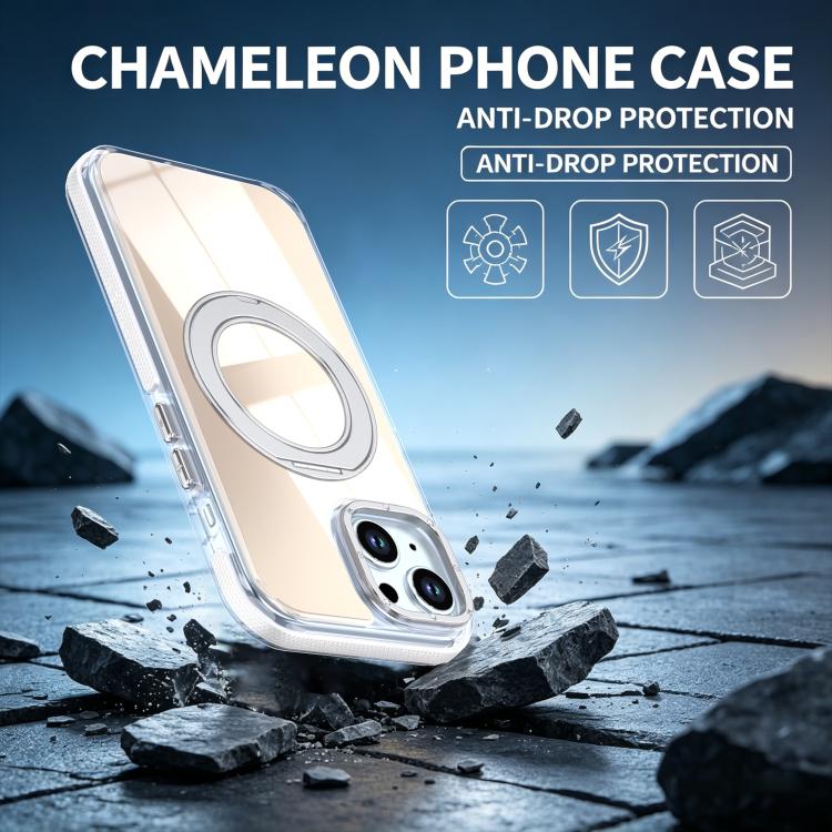 For iPhone 14 Plus Dual Color Gradient Discolor 360 Degree Rotation Holder Magnetic Phone Case
