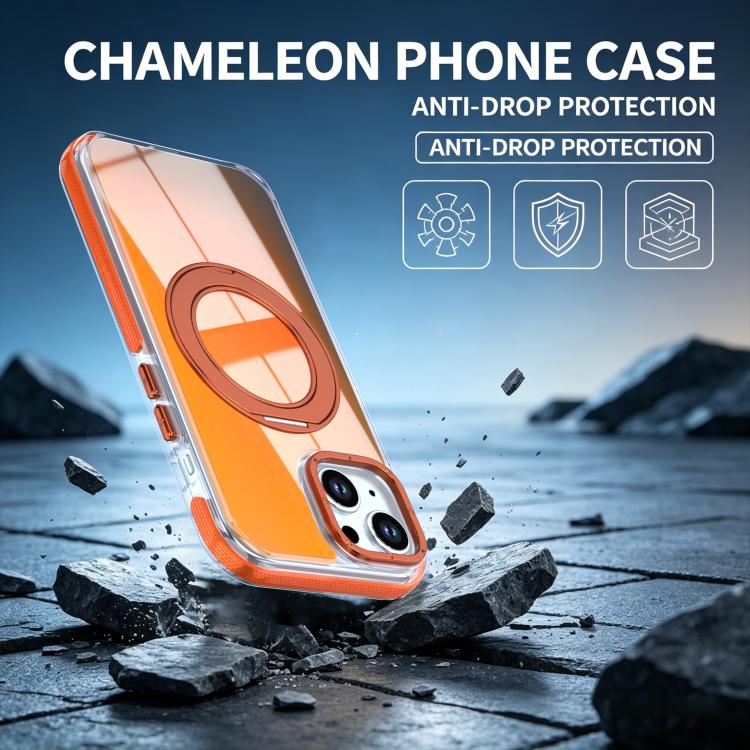 For iPhone 14 Plus Dual Color Gradient Discolor 360 Degree Rotation Holder Magnetic Phone Case