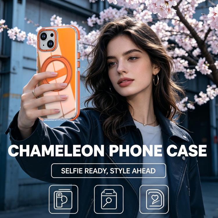 For iPhone 14 Plus Dual Color Gradient Discolor 360 Degree Rotation Holder Magnetic Phone Case