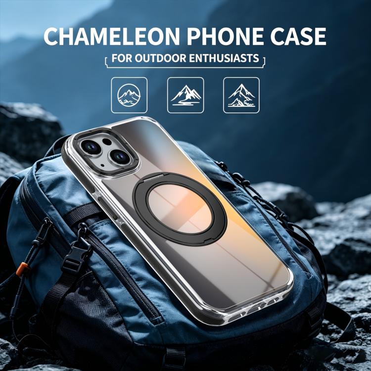For iPhone 14 Plus Dual Color Gradient Discolor 360 Degree Rotation Holder Magnetic Phone Case