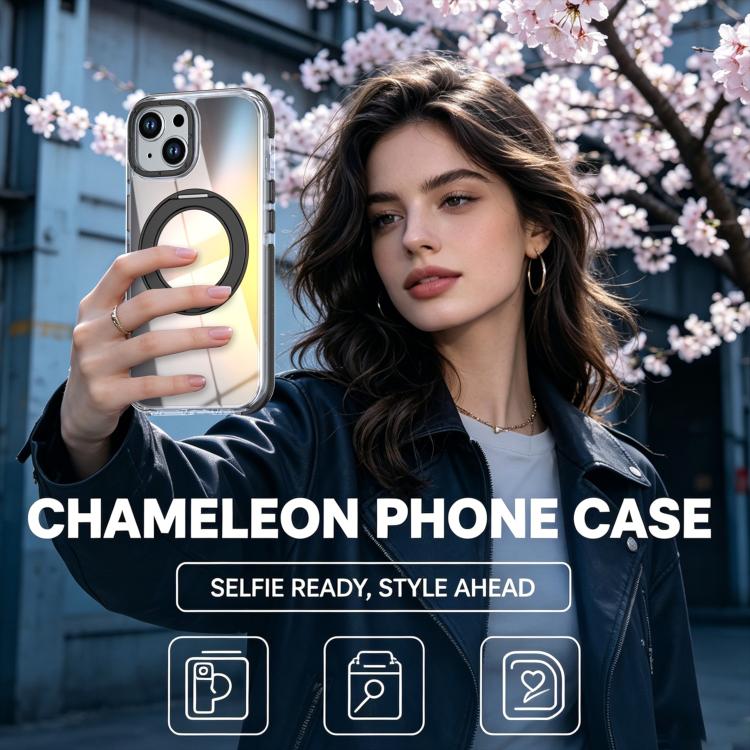 For iPhone 14 Plus Dual Color Gradient Discolor 360 Degree Rotation Holder Magnetic Phone Case