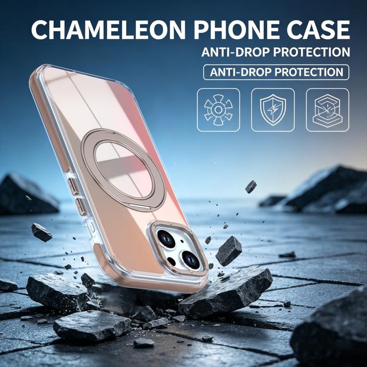 For iPhone 14 Plus Dual Color Gradient Discolor 360 Degree Rotation Holder Magnetic Phone Case