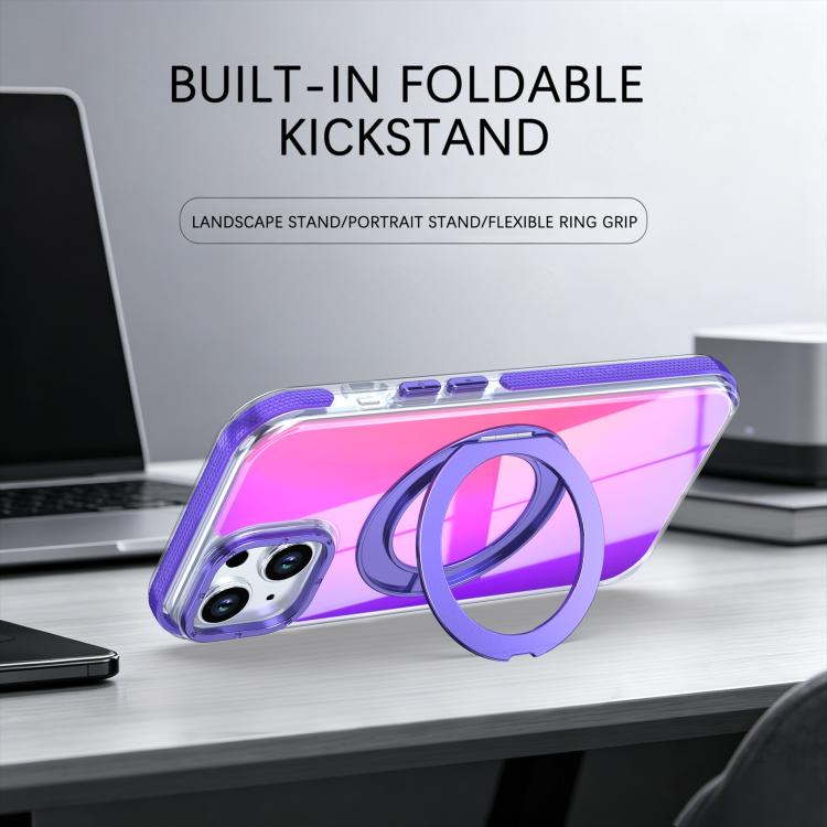 For iPhone 14 Plus Dual Color Gradient Discolor 360 Degree Rotation Holder Magnetic Phone Case