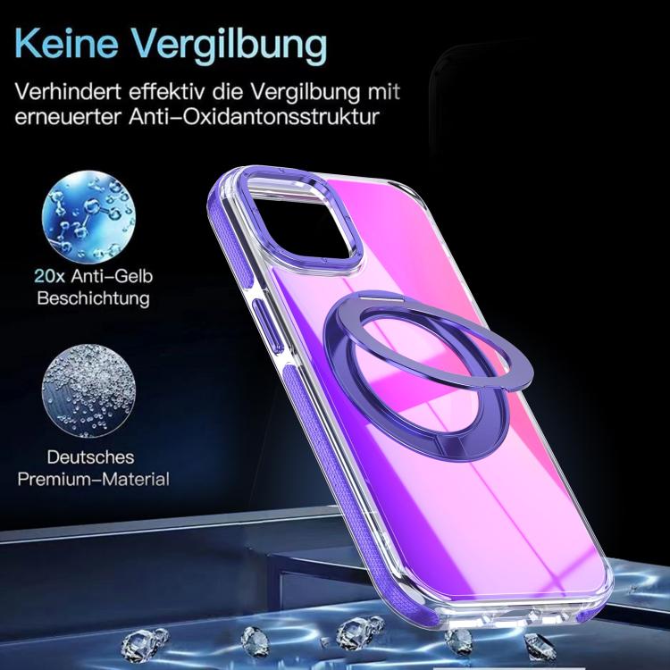 For iPhone 14 Plus Dual Color Gradient Discolor 360 Degree Rotation Holder Magnetic Phone Case