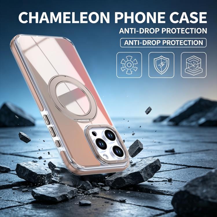 For iPhone 13 Pro Dual Color Gradient Discolor 360 Degree Rotation Holder Magnetic Phone Case