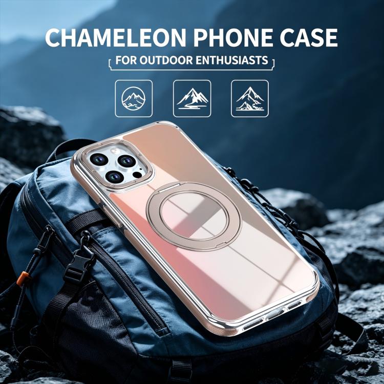 For iPhone 12 Pro Max Dual Color Gradient Discolor 360 Degree Rotation Holder Magnetic Phone Case
