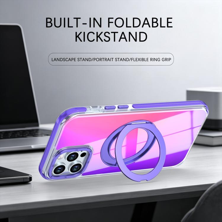 For iPhone 12 Pro Max Dual Color Gradient Discolor 360 Degree Rotation Holder Magnetic Phone Case