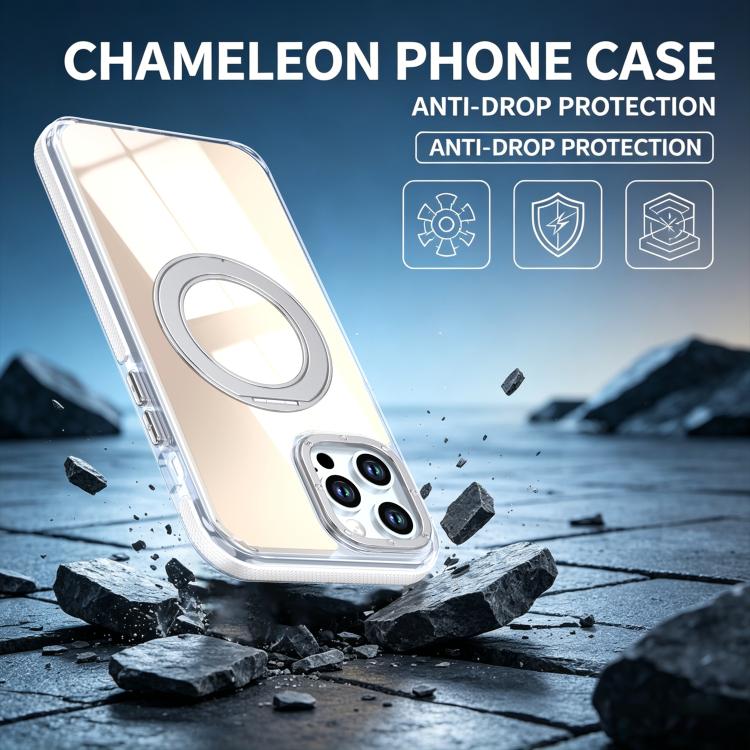 For iPhone 12 / 12 Pro Dual Color Gradient Discolor 360 Degree Rotation Holder Magnetic Phone Case