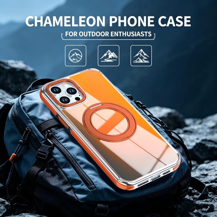 For iPhone 12 / 12 Pro Dual Color Gradient Discolor 360 Degree Rotation Holder Magnetic Phone Case