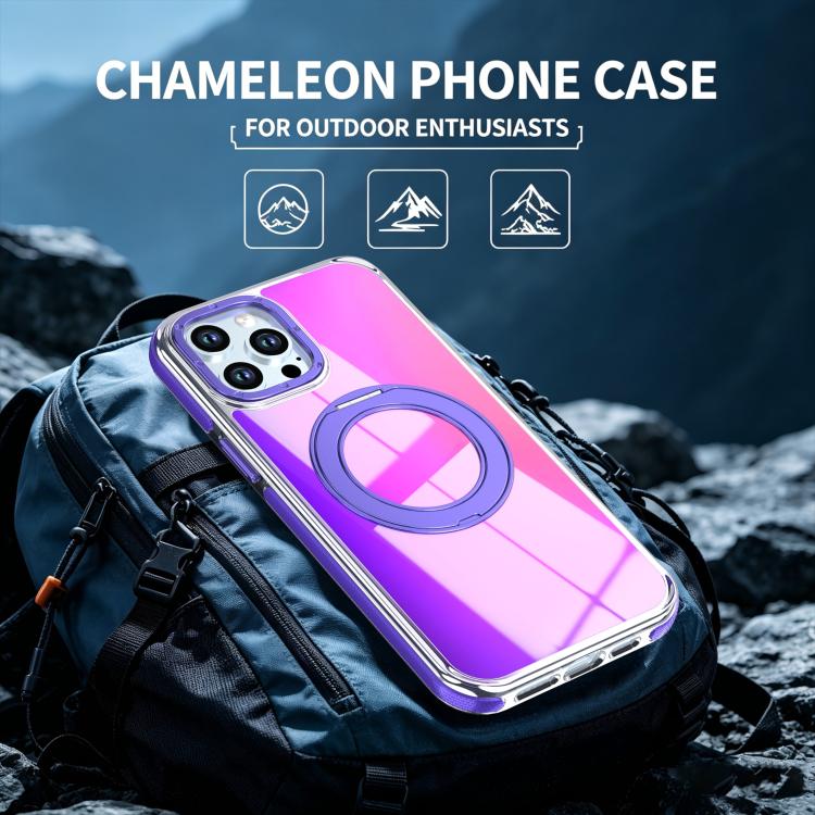 For iPhone 12 / 12 Pro Dual Color Gradient Discolor 360 Degree Rotation Holder Magnetic Phone Case