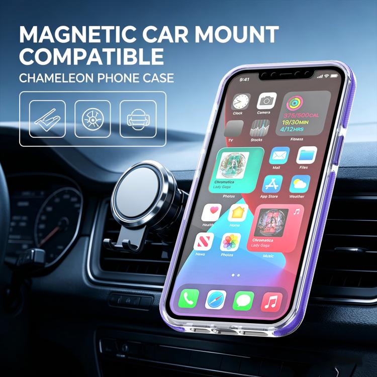 For iPhone 12 / 12 Pro Dual Color Gradient Discolor 360 Degree Rotation Holder Magnetic Phone Case