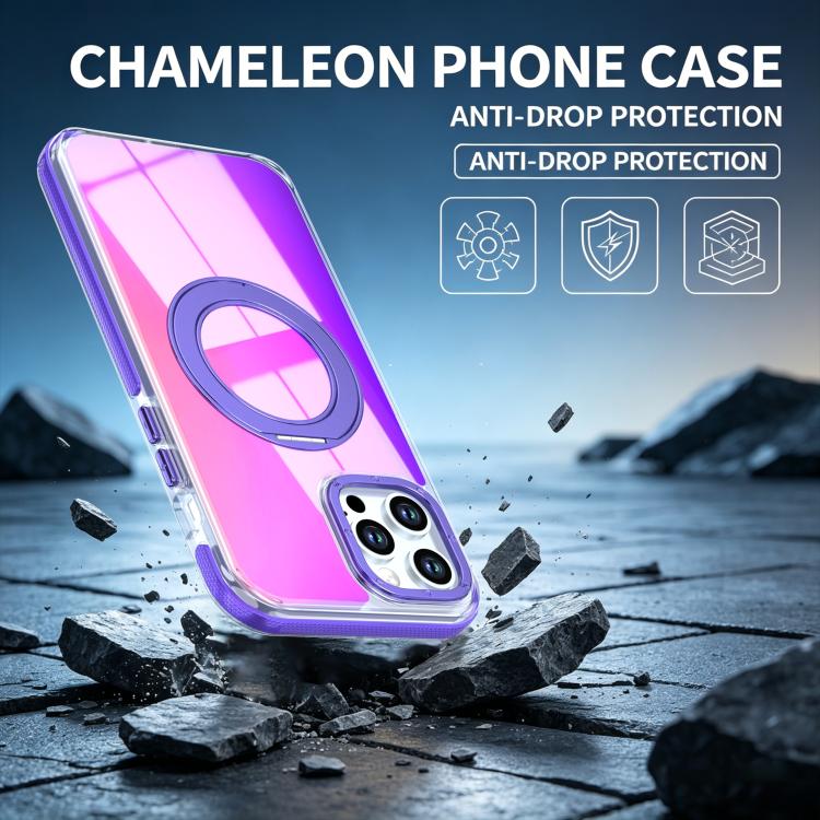 For iPhone 12 / 12 Pro Dual Color Gradient Discolor 360 Degree Rotation Holder Magnetic Phone Case
