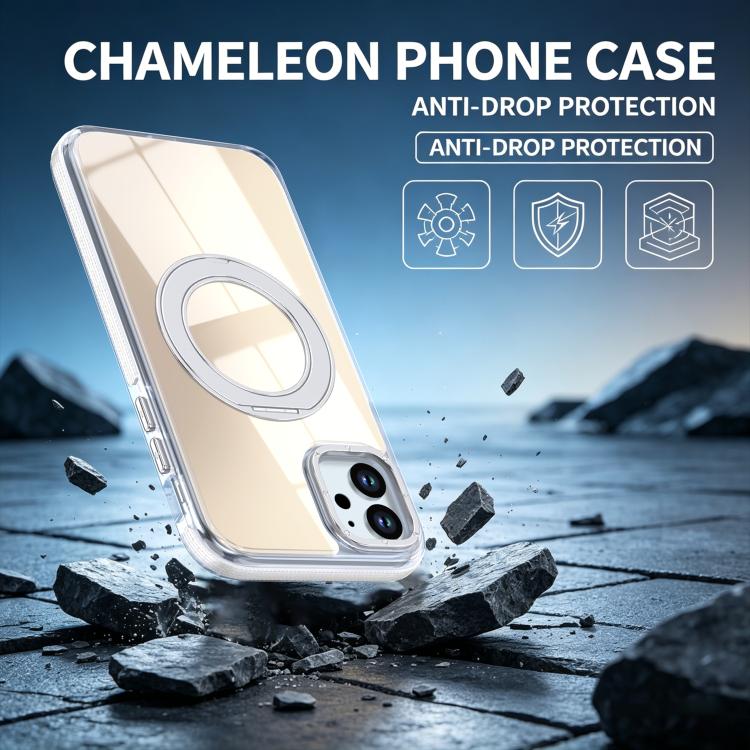For iPhone 11 Dual Color Gradient Discolor 360 Degree Rotation Holder Magnetic Phone Case