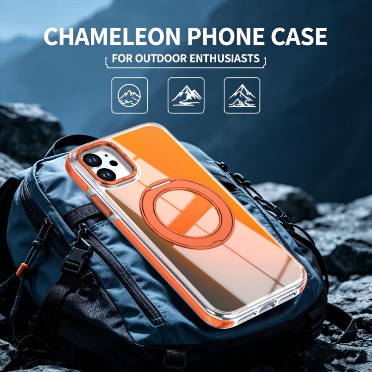 For iPhone 11 Dual Color Gradient Discolor 360 Degree Rotation Holder Magnetic Phone Case