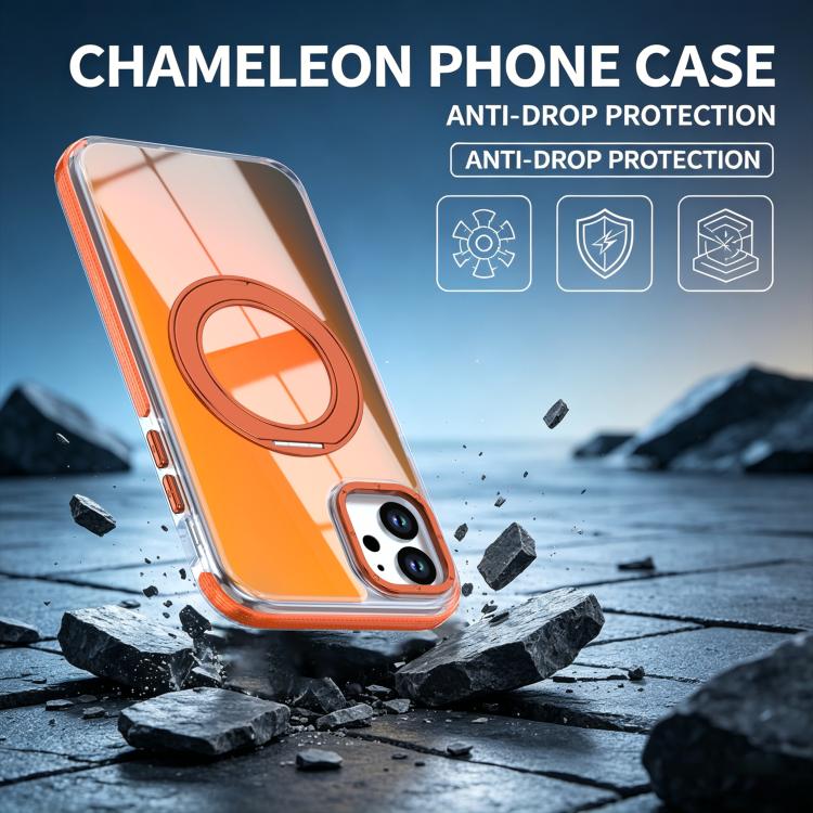 For iPhone 11 Dual Color Gradient Discolor 360 Degree Rotation Holder Magnetic Phone Case