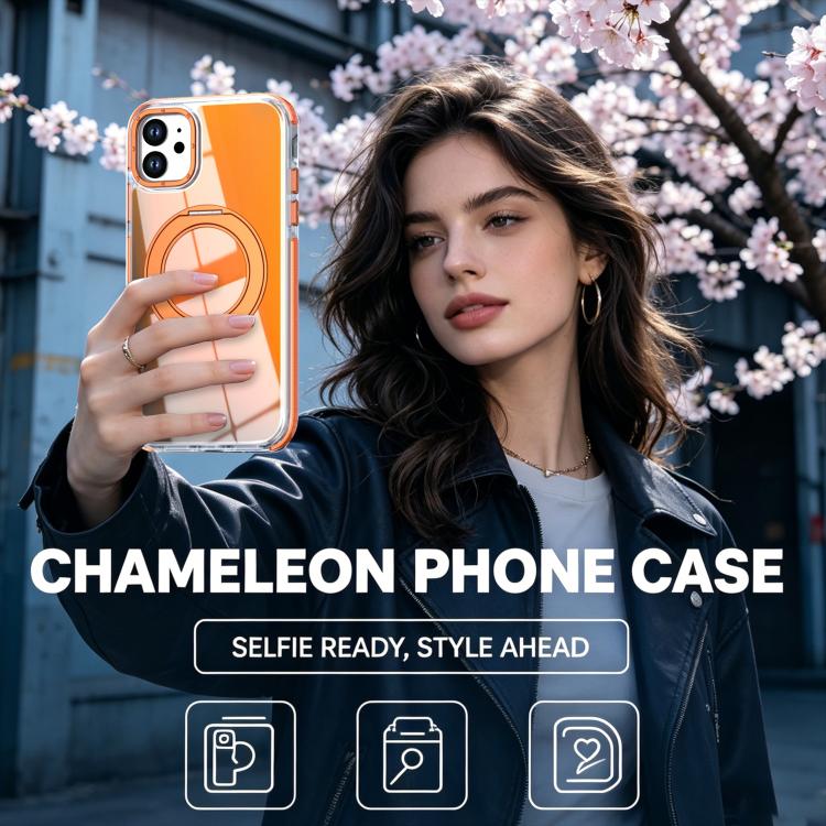 For iPhone 11 Dual Color Gradient Discolor 360 Degree Rotation Holder Magnetic Phone Case
