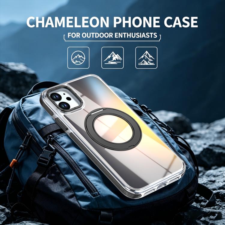 For iPhone 11 Dual Color Gradient Discolor 360 Degree Rotation Holder Magnetic Phone Case