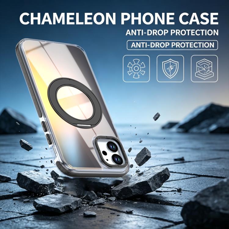 For iPhone 11 Dual Color Gradient Discolor 360 Degree Rotation Holder Magnetic Phone Case