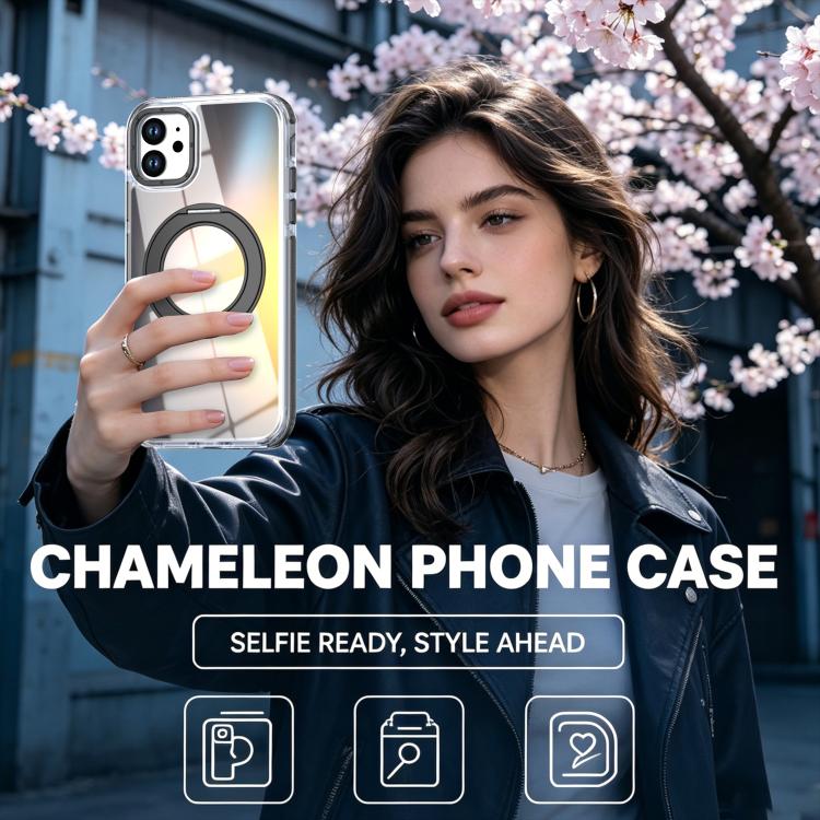 For iPhone 11 Dual Color Gradient Discolor 360 Degree Rotation Holder Magnetic Phone Case