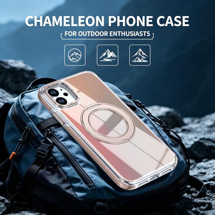 For iPhone 11 Dual Color Gradient Discolor 360 Degree Rotation Holder Magnetic Phone Case