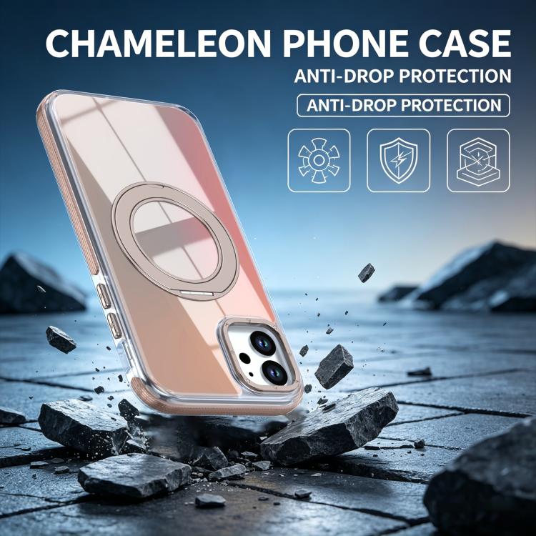 For iPhone 11 Dual Color Gradient Discolor 360 Degree Rotation Holder Magnetic Phone Case