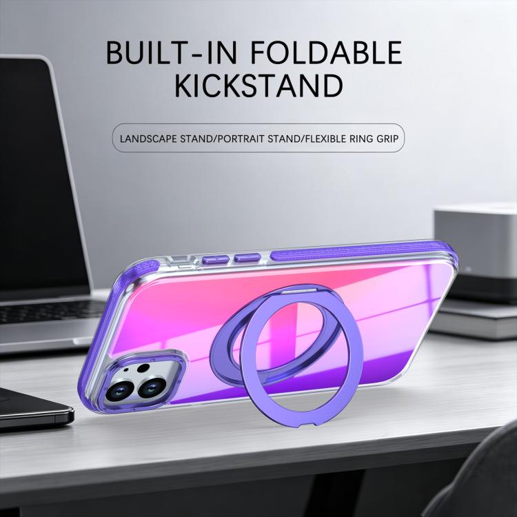 For iPhone 11 Dual Color Gradient Discolor 360 Degree Rotation Holder Magnetic Phone Case