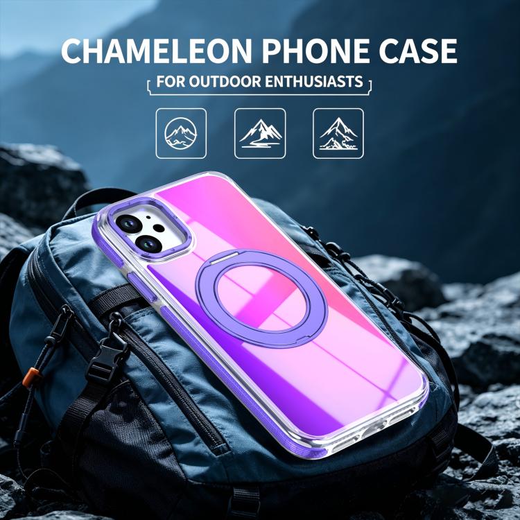 For iPhone 11 Dual Color Gradient Discolor 360 Degree Rotation Holder Magnetic Phone Case