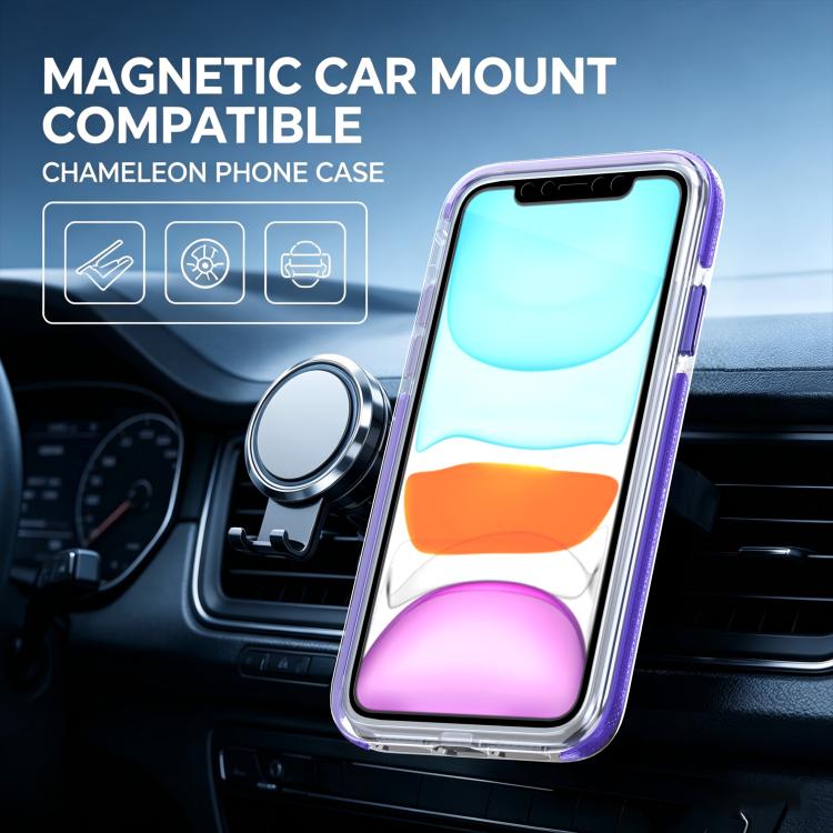 For iPhone 11 Dual Color Gradient Discolor 360 Degree Rotation Holder Magnetic Phone Case