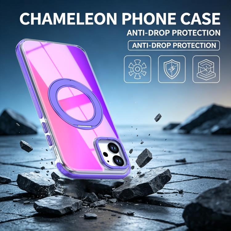 For iPhone 11 Dual Color Gradient Discolor 360 Degree Rotation Holder Magnetic Phone Case